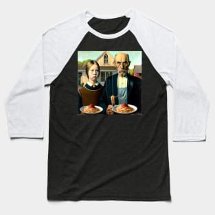 Pasta Lovers Unite: American Gothic Parody for National Spaghetti Day Baseball T-Shirt